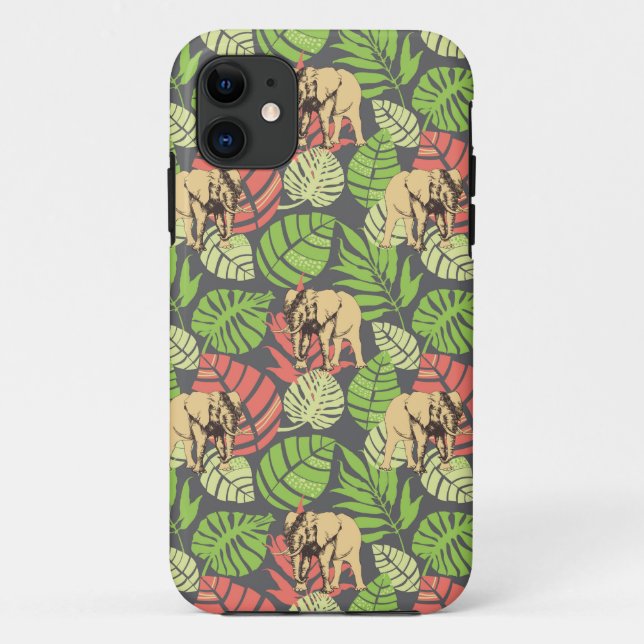 Capa Para iPhone Da Case-Mate Folhas e elefantes exóticos da selva (Verso)