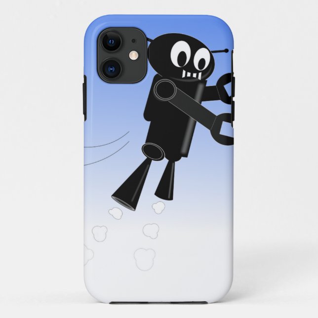 Capa Para iPhone Da Case-Mate Fundo Azul-Céu Azul-Robô Voador Negro (Verso)