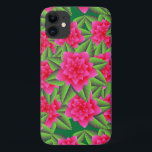 Capa Para iPhone Da Case-Mate Fuschia Pink Camellias e Folhas Verdes<br><div class="desc">Gráfico digital de câmeras cor-de-rosa fuchsia profundo e folhas verdes sobrepostas em um fundo verde esmeralda escuro,  para um sentimento luxuoso e tropical</div>