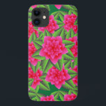 Capa Para iPhone Da Case-Mate Fuschia Pink Camellias e Folhas Verdes<br><div class="desc">Gráfico digital de câmeras cor-de-rosa fuchsia profundo e folhas verdes sobrepostas em um fundo verde esmeralda escuro,  para um sentimento luxuoso e tropical</div>