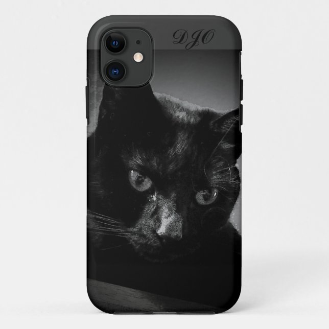 Capa Para iPhone Da Case-Mate Gato preto e monograma curiosos (Verso)