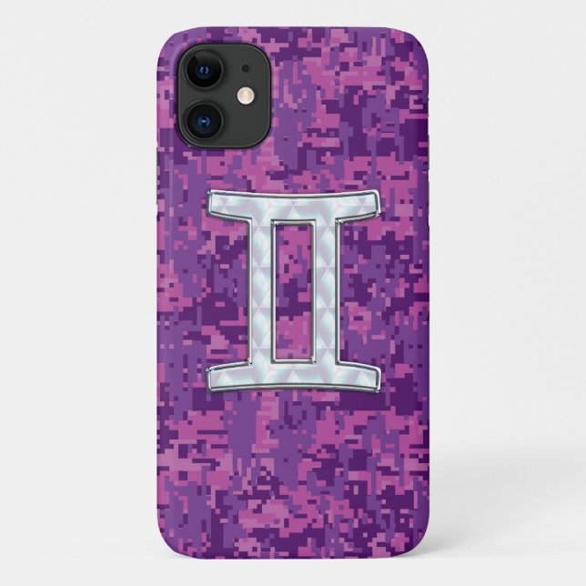 Capa Para iPhone Da Case-Mate Gemini - Símbolo Zodíaco na Camo Digital Rosa (Verso)