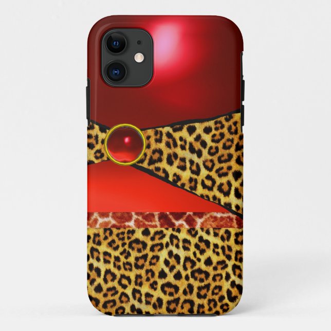 CAPA PARA iPhone DA Case-Mate GIRAFFE LEOPARD SKIN RED RUBY GEMSTONE IMPRESSO (Verso)