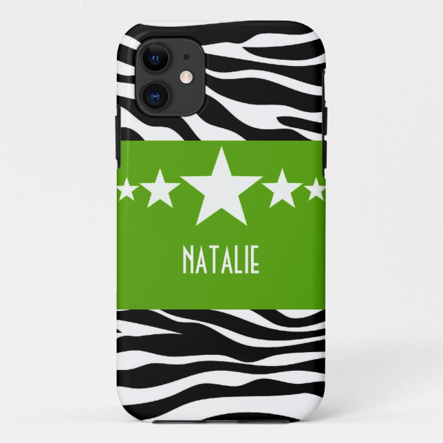 Capa Para iPhone Da Case-Mate Green Sassy Star Zebra BT iPhone 5 Case (Verso)