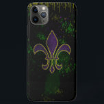 Capa Para iPhone Da Case-Mate Grunge Gótico Mardi Gras<br><div class="desc">Design Mardi Gras,  estilo Grunge,  com pulgas-de-lis,  salpicadores,  e pingos em roxo,  verde e amarelo.</div>