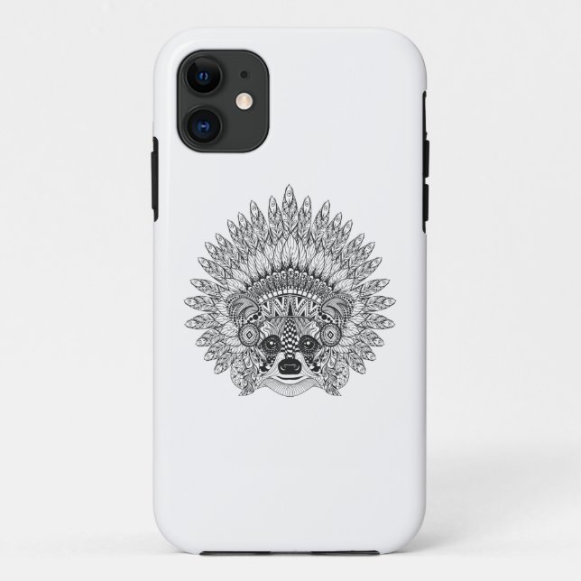 Capa Para iPhone Da Case-Mate Guaxinim no Doodle emplumado da capota da guerra (Verso)