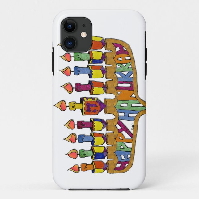Capa Para iPhone Da Case-Mate Happy Hanukkah Dreidels Menorah (Verso)