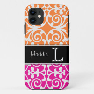 Capa Para iPhone Da Case-Mate iPhone 5 do monograma do damasco do rosa quente &
