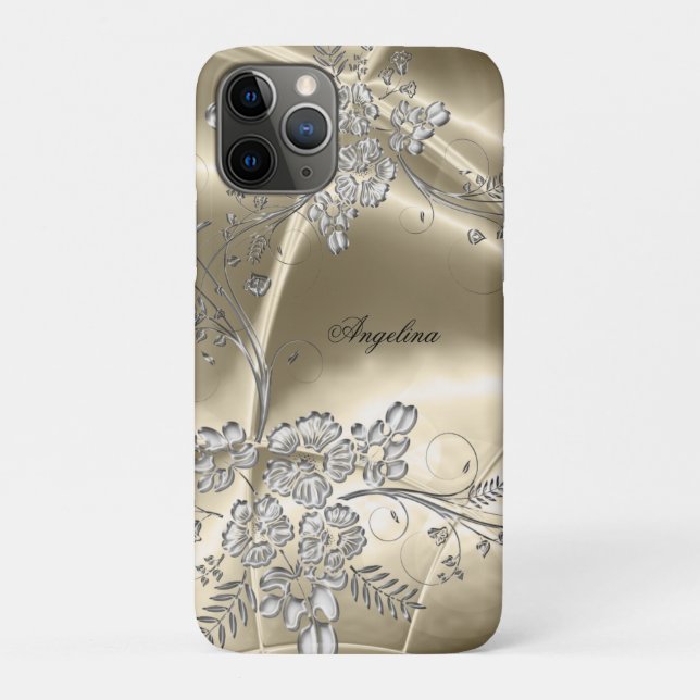 Capa Para iPhone Da Case-Mate iPhone 5 Elegante Sepia Silver Metal Floral (Verso)