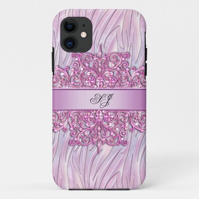 Capa Para iPhone Da Case-Mate iPhone 5 ou 4 Zebra Damask Bonito Rosa (Verso)