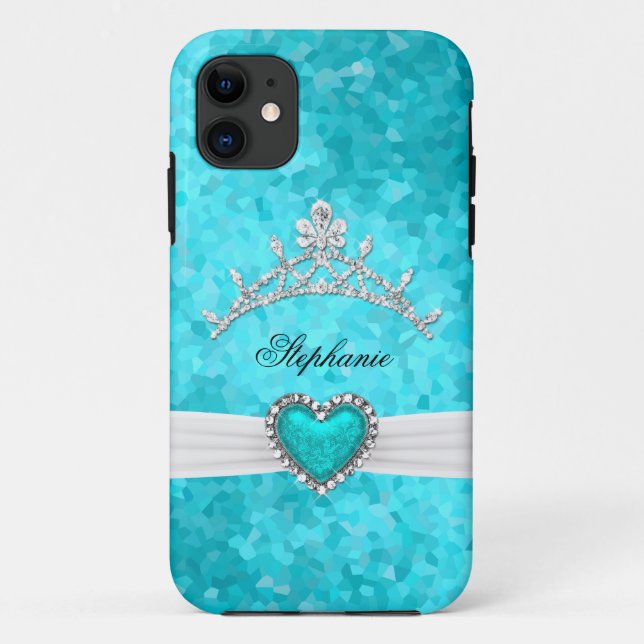 Capa Para iPhone Da Case-Mate iPhone 5 Princesa Prata Tiara Teal Bejeweled (Verso)