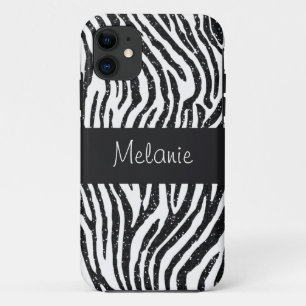 Capa Para iPhone Da Case-Mate iPhone preto do monograma da zebra do brilho