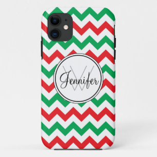 Capa Para iPhone Da Case-Mate iPhone vermelho & verde 5 do monograma de Chevron