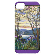 Janela de vitral da magnólia e da íris