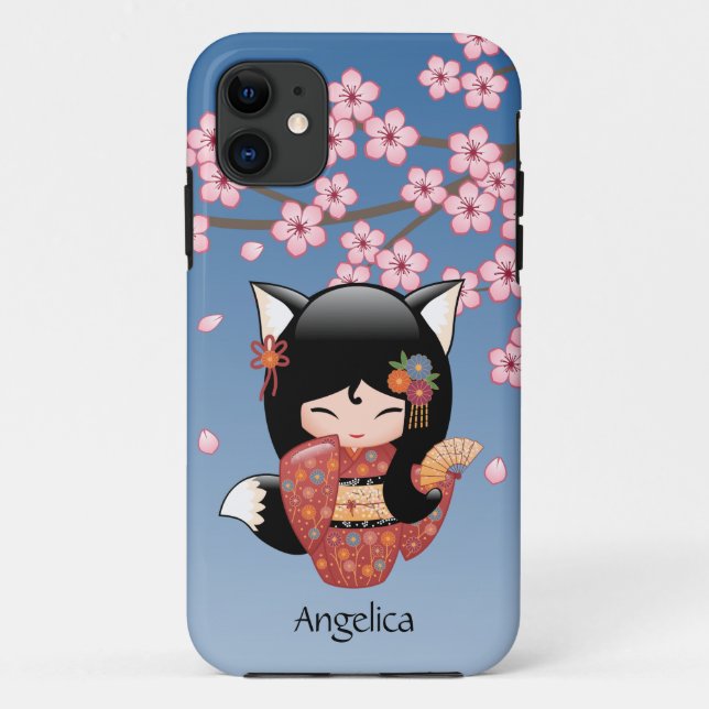 Capa Para iPhone Da Case-Mate Kitsune Kokeshi Doll - Rapariga Negra Fox Geisha (Verso)