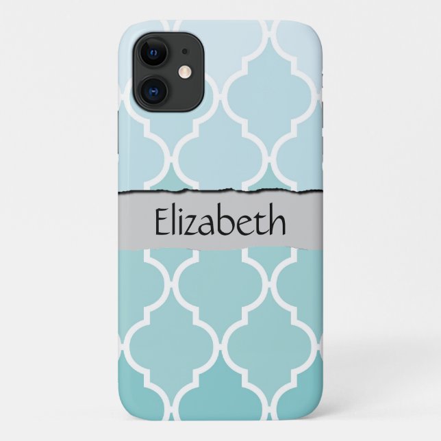 Capa Para iPhone Da Case-Mate Lança Azul, Ombre, Quatrefoil, Seu Nome (Verso)