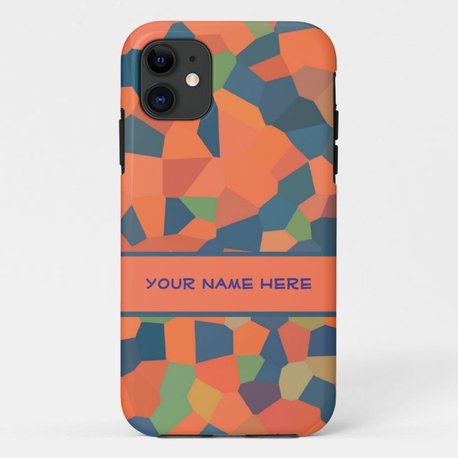 Capa Para iPhone Da Case-Mate Laranja Brilhante, Azul Escuro, Padrão Mosaico Ver (Verso)