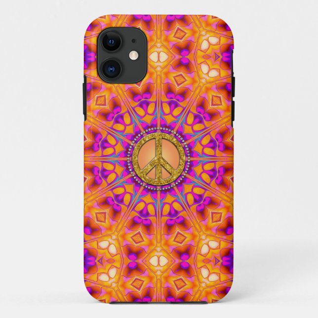 Capa Para iPhone Da Case-Mate Laranja Groovy da mandala da energia da paz + (Verso)