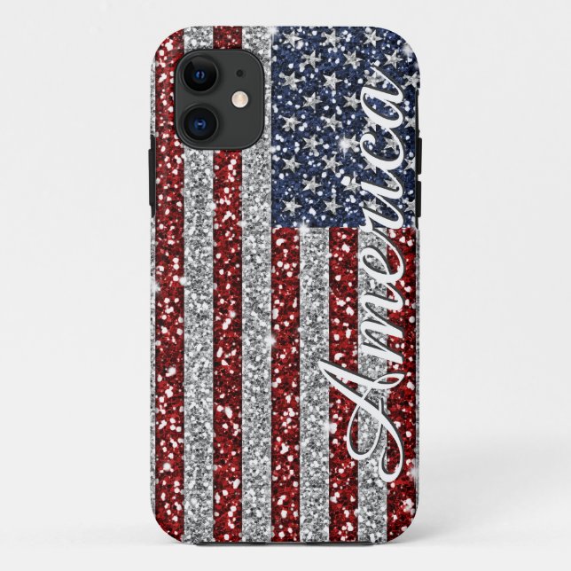 Capa Para iPhone Da Case-Mate Legal trendy America flag brilhando brilho falso (Verso)