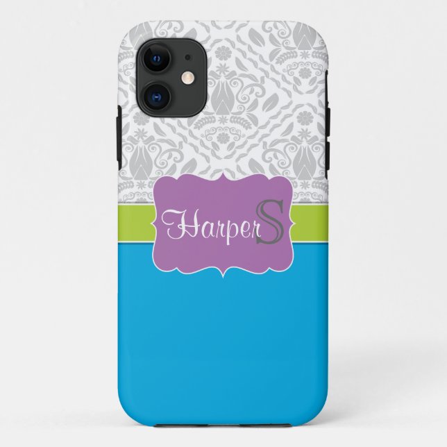 Capa Para iPhone Da Case-Mate Limão azul Casão iPhone 5 com monogramas roxos (Verso)