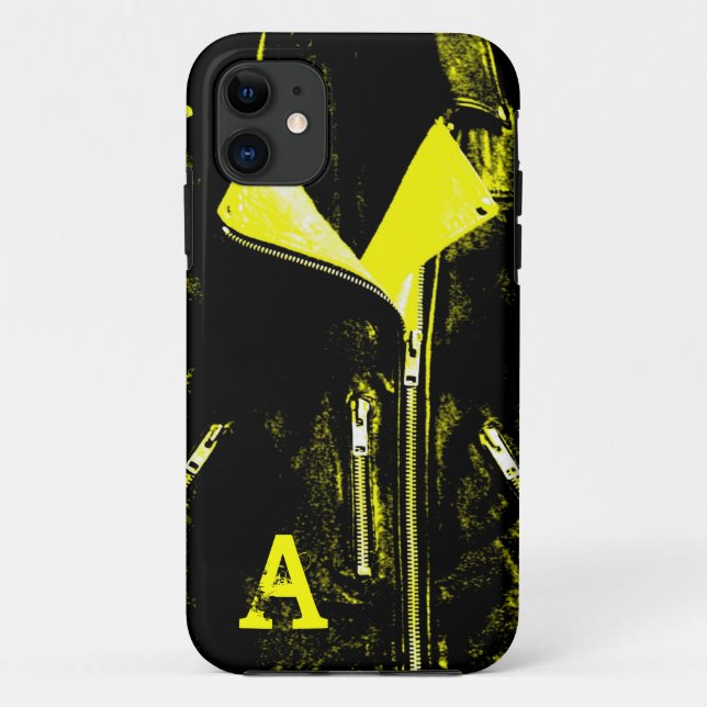 Capa Para iPhone Da Case-Mate Mala iPhone 5, Jaqueta de couro, monograma amarelo (Verso)