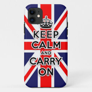 Capa Para iPhone Da Case-Mate mantenha a calma e o carregar na bandeira do Union