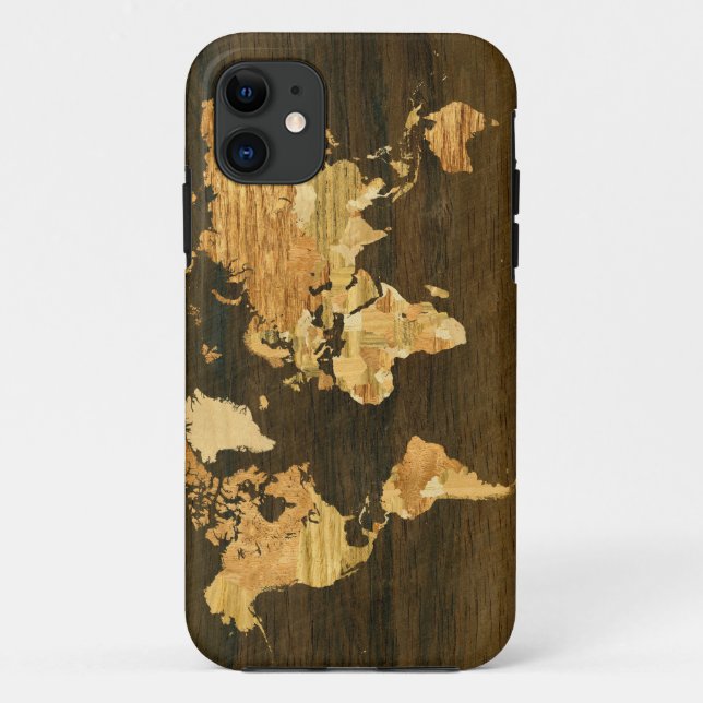 Capa Para iPhone Da Case-Mate Mapa do mundo de madeira (Verso)