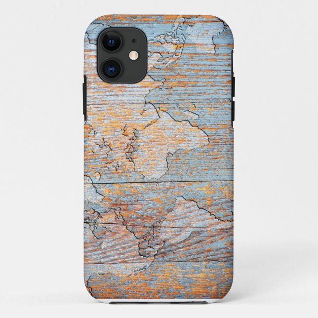 Capa Para iPhone Da Case-Mate Mapa do mundo de madeira artístico (Verso)