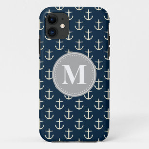 Capa Para iPhone Da Case-Mate Marinho Azul Creme Anchor Cinza Padrão Monograma