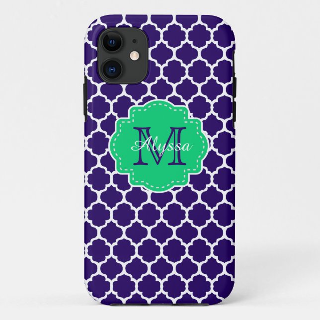 Capa Para iPhone Da Case-Mate Marinho Quatrefoil verde personalizado (Verso)