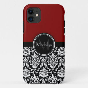 Capa Para iPhone Da Case-Mate Maroon Black White Damask Monograma - Letra Monogr