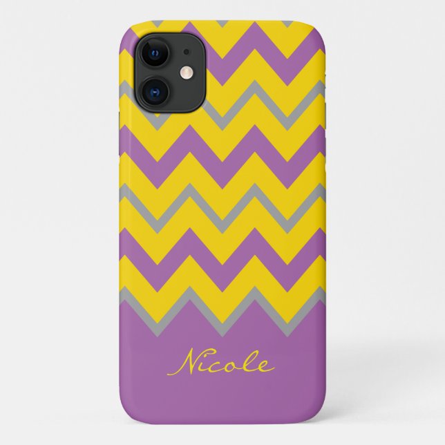 Capa Para iPhone Da Case-Mate Modelo de divisa amarelo púrpura, elegante Nome pe (Verso)