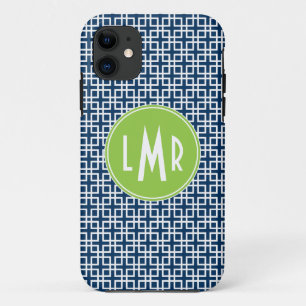 Capa Para iPhone Da Case-Mate Monograma azul e verde do teste padrão da