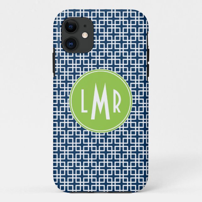 Capa Para iPhone Da Case-Mate Monograma azul e verde do teste padrão da (Verso)