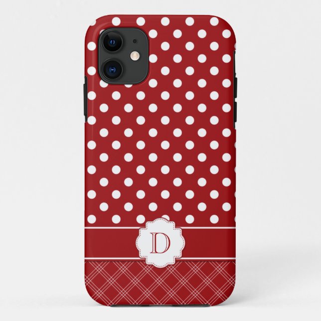 Capa Para iPhone Da Case-Mate Monograma branco vermelho feminino das bolinhas (Verso)