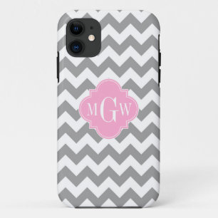 Capa Para iPhone Da Case-Mate Monograma cor-de-rosa de Chevron Quatrefoil 3 do