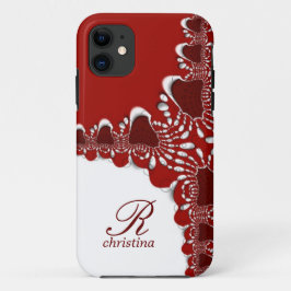 Capa Para iPhone Da Case-Mate Monograma de Fractals de rendas brancas vermelhas