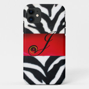CAPA PARA iPhone DA Case-Mate MONOGRAMA DE GEM VERMELHA DE PELE ZEBRA BRANCA PRE