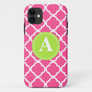 Capa Para iPhone Da Case-Mate Monograma do limão de Quatrefoil do rosa quente