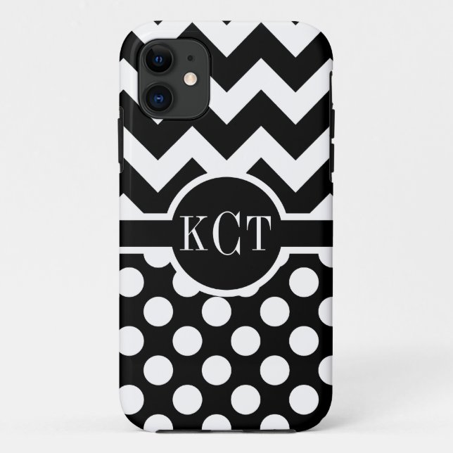 Capa Para iPhone Da Case-Mate Monograma do Padrão de Chevron Bolinhas (Verso)