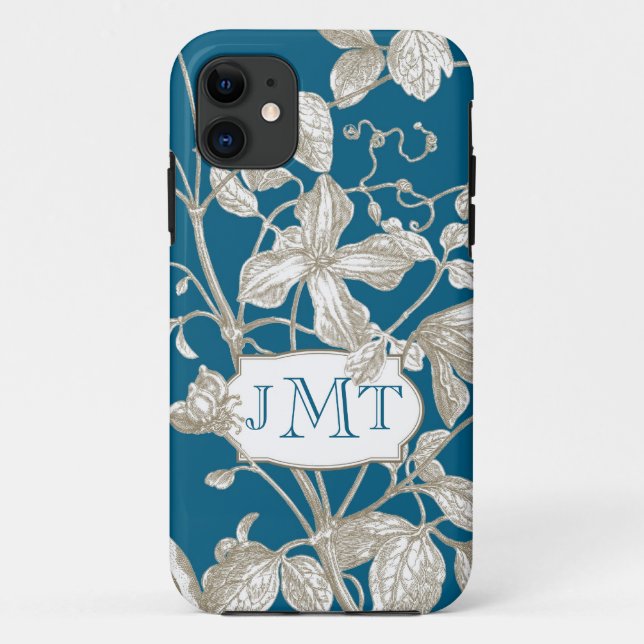 Capa Para iPhone Da Case-Mate Monograma personalizado, videira de florescência (Verso)