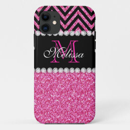 Capa Para iPhone Da Case-Mate Monograma preto brilhante cor-de-rosa