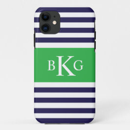 Capa Para iPhone Da Case-Mate Monograma verde-maçã das listras do marinho
