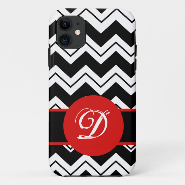Capa Para iPhone Da Case-Mate Monograma Vermelho Branco Negro Inicial Chevron Zi (Verso)