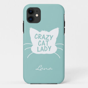 Capa Para iPhone Da Case-Mate Mulher Gato Louca Personalizada em Azul de Caça