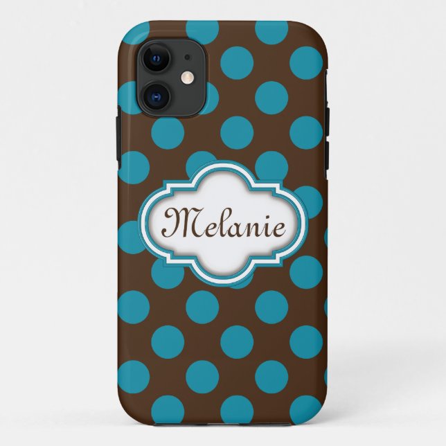 Capa Para iPhone Da Case-Mate Nameplate de Quatrefoil Bolinhas Castanho Azul (Verso)