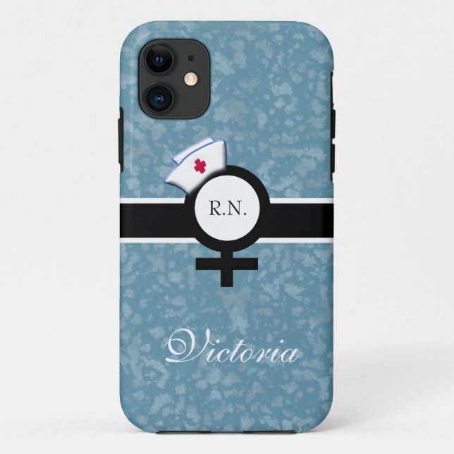 Capa Para iPhone Da Case-Mate Névoa azul+Sinal fêmea+Boné/nome da enfermeira (Verso)
