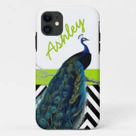 Capa Para iPhone Da Case-Mate Nome do verde limão de Chevron do preto do pavão