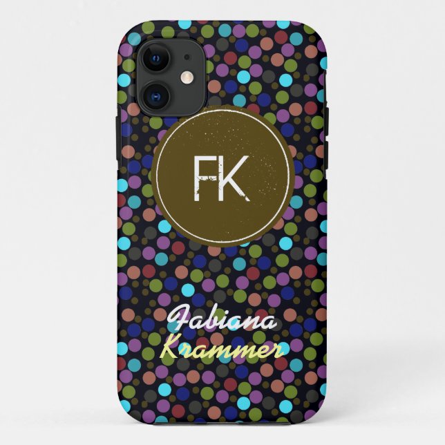Capa Para iPhone Da Case-Mate nome e iniciais personalizados do polkadots (Verso)