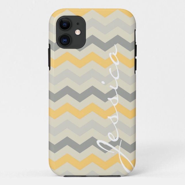 Capa Para iPhone Da Case-Mate Nome id cinza amarelo chevron zigzag zag padrão (Verso)